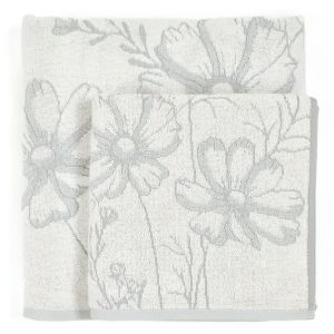 Froté osuška MONA, šedá s vytkávaným květinovým vzorem, 70x140cm