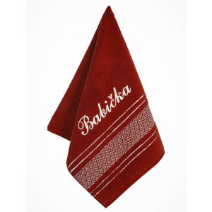 Froté ručník S VÝŠIVKOU BABIČKA, tmavá terra, 50x100cm