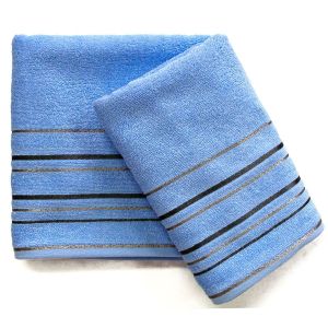 Froté ručník ZARA, světle modrý s proužkovanou bordurou, 50x100cm