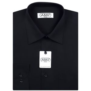 Pánská košile AMJ jednobarevná JDS017, černá, dlouhý rukáv, slim fit