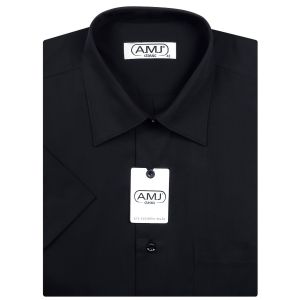 Pánská košile AMJ jednobarevná JKS017, černá, krátký rukáv, slim fit