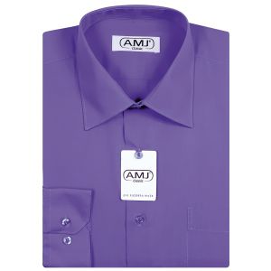 Pánská košile AMJ jednobarevná JDP075, fialová, dlouhý rukáv, prodloužená délka