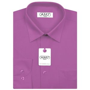 Pánská košile AMJ jednobarevná JDP081, fuchsie, dlouhý rukáv, prodloužená délka