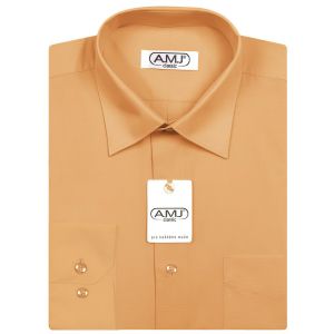 Pánská košile AMJ jednobarevná JDP010, meruňková, dlouhý rukáv, prodloužená délka