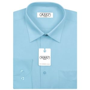 Pánská košile AMJ jednobarevná JDP060, tyrkysová, dlouhý rukáv, prodloužená délka