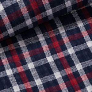 Košilovina / fáčovina 3953-001 double, dvojitá-gázovina, modro-vínová kostka oboustranná, š.130cm (látka v metráži)