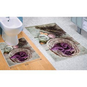 Koupelnová souprava 3D FOTOTISK LEVANDULE, 100x60cm (předložka) + 50x60cm (na WC)