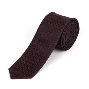 Kravata pánská AMJ úzká vzorovaná KI1093, tmavě hnědá