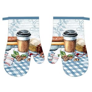 Kuchyňská chňapka F21A299 s magnetem, káva, modré káro 27x18cm - sada 2 kusy