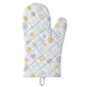 Kuchyňská chňapka vánoční QK-198, modré a béžové vločky, 28x18cm