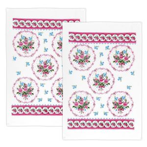 Kuchyňská utěrka froté 209 KVĚTINY, růžová 1 kus, 40x60cm