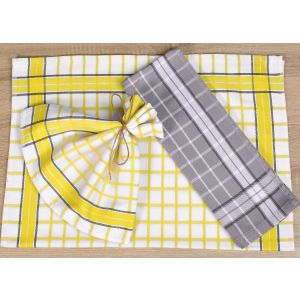 Kuchyňské utěrky EGYPTSKÁ BAVLNA FEMI, žluto-šedá kostka, 3 kusy, 50x70cm