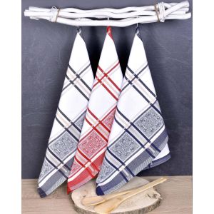 Kuchyňské utěrky EGYPTSKÁ BAVLNA SOLE MIX, šedo, modro-červeno-bílé káro s ornamenty, 3 kusy, 50x70cm