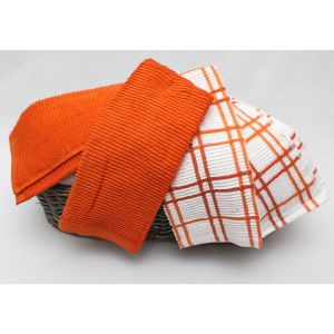 Kuchyňské utěrky froté KOSTKA, oranžovo-bílé, 2 kusy 40x60cm