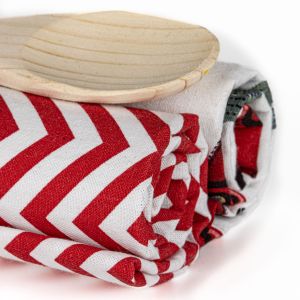 Kuchyňské utěrky vánoční AK-3943, bílo-červená 2 kusy dárkové balení, 40x70cm + vařečka