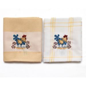 Kuchyňské utěrky velikonoční SLEPIČKA vaflové vyšívané, žluto-bílá, 2 kusy 45x70cm