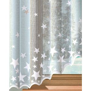 Kusová záclona STARS, jednobarevná bílá, hvězdy vánoční, (více rozměrů)