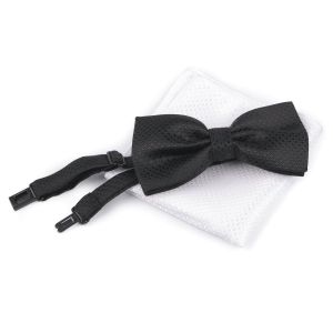Motýlek pánský s kapesníčkem 870587/5 vzorovaný, černo-bílý / kostičky