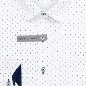 Pánská košile AMJ bavlněná, bílá vzorovaná, VDBR1330, dlouhý rukáv (regular + slim-fit + prodloužená délka)