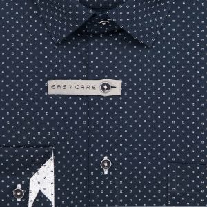 Pánská košile AMJ bavlněná, tmavě modrá s bílými čárkovanými puntíky VDBR1415, dlouhý rukáv (regular + slim-fit + prodloužený slim-fit)