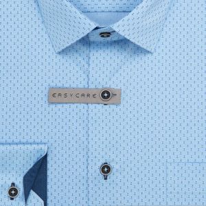 Pánská košile AMJ bavlněná, světle modrá s vlnkami a tečkami VDBR1421, dlouhý rukáv (regular + slim-fit + prodloužená délka)