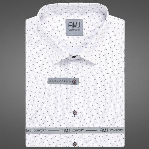 Pánská košile AMJ bavlněná, bílá vzorovaná, VKB1369, krátký rukáv (regular + slim fit)