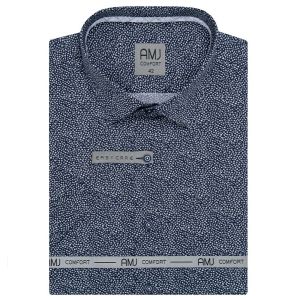 Pánská košile AMJ bavlněná, tmavě modrá s drobnými bílými ornamenty VKBR1196, krátký rukáv (regular + slim fit)