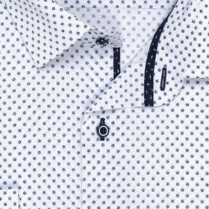 Pánská košile Lui Bentini FUNCTIONAL z lyocellu (na léto), bílá s tmavě modrými kolečky s tečkami LDF238, dlouhý rukáv, (regular + slim fit)