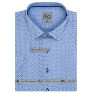 Pánská košile AMJ bavlněná, světle modrá puntíkovaná VKBR1285 krátký rukáv, (regular + slim fit)