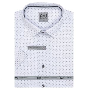 Pánská košile AMJ bavlněná, bílá s drobnými kytičkami VKBR1223, krátký rukáv, (regular + slim fit)