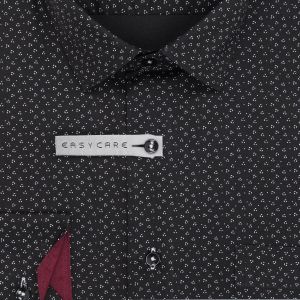 Pánská košile AMJ z lyocellu, černá vzorovaná, VDER1354, dlouhý rukáv (regular + slim-fit)