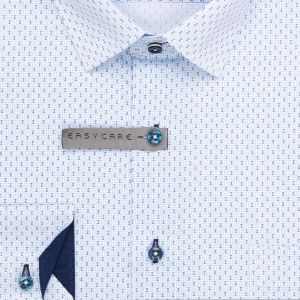 Pánská košile AMJ z lyocellu, bílá s modrými tečkami, VDER1423, dlouhý rukáv (regular + slim-fit)