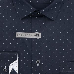 Pánská košile AMJ z lyocellu, tmavě modrá s bílými čárkami, VDER1424, dlouhý rukáv (regular + slim-fit)