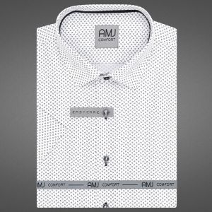 Pánská košile AMJ bavlněná, bílá se slzičkami VKBR1274, krátký rukáv, regular fit