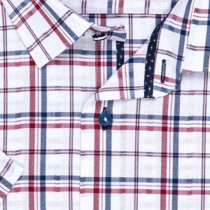 Pánská košile GREED sportovní, červeno-modro-bílé káro SK386, krátký rukáv