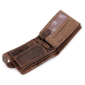 Pánská kožená myslivecká peněženka s RFID ochranou, 870349/20, hnědá - jelen, matná, 9,5 x 15 x 3,5 cm