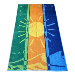 Plážová osuška 01 SLUNCE, modro-zeleno-žlutá, froté, 100x160cm