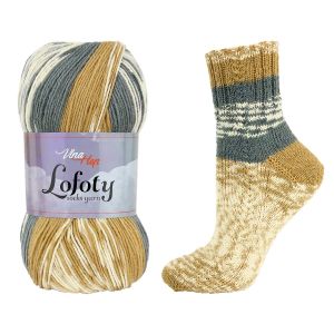 Pletací / háčkovací příze Vlna-Hep LOFOTY 7806 hořčicovo-šedá, vzorovaná, ponožková, 100g/420m