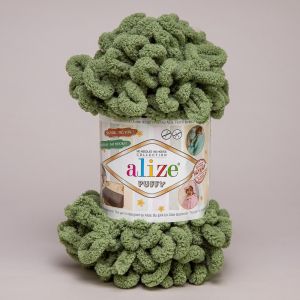 Pletací příze Alize PUFFY 485 khaki, efektní, 100g/9,2m