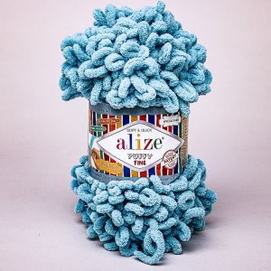 Pletací příze Alize PUFFY FINE 414 tmavá tyrkysová, efektní, 100g/14m