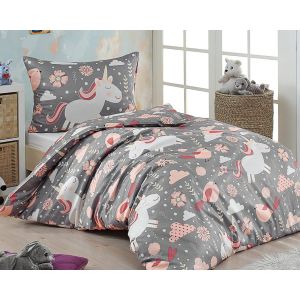 Dětské povlečení Matějovský LILY, jednorožec na šedé, bavlna hladká, 140x200cm + 70x90cm