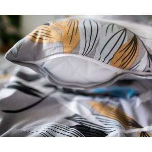 Povlečení DITA SILVER LEAFS listy na šedé, 3 dílné, bavlna hladká, 140x200cm + 70x90cm + 40x40cm