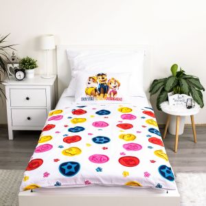 Dětské povlečení do postýlky TLAPKOVÁ PATROLA PAW PATROL 498, bílé, bavlna hladká, 100x135cm + 40x60cm 