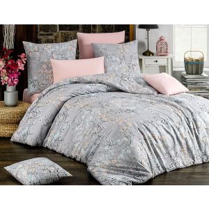 Povlečení FIRUZE ŠEDÉ květinový vzor, bavlna hladká, 140x200cm + 70x90cm 