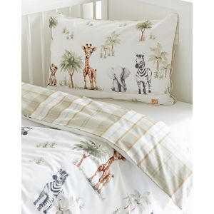 Dětské povlečení Matějovský do postýlky HAPPY BABY, safari zvířátka na bílé, bavlna hladká (více rozměrů)