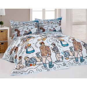 Povlečení Matějovský JOSEF LADA ZIMA, bílo-modré, bavlna hladká digitál, 140x200cm + 70x90cm
