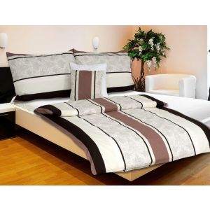 Povlečení KAROLINE 015 hnědobéžové pruhy, krep, 140x200cm + 70x90cm