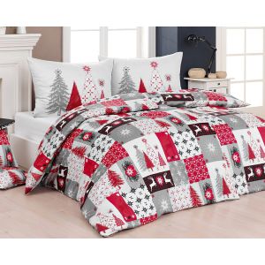 Povlečení Matějovský CHRISTMAS JOY zimní vzor, červené, flanel premium, 140x200cm + 70x90cm