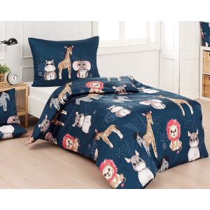 Dětské povlečení Matějovský LITTLE JUNGLE, zvířátka na modré, bavlna hladká, 140x200cm + 70x90cm