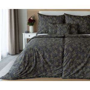 Povlečení Matějovský ELEGANCE, listy, béžovo-tmavě šedé, bavlněný MAKO satén, 140x200cm + 70x90cm